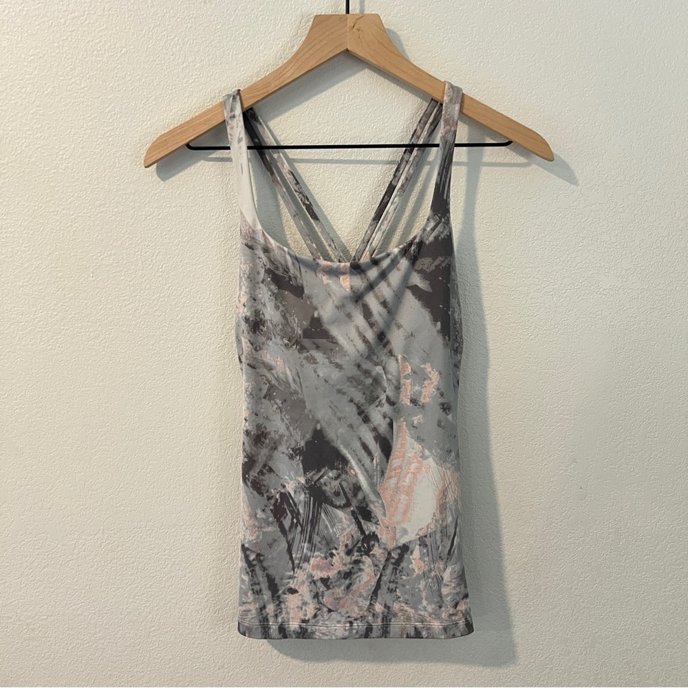 Lucy Athletic Abstract Gray & Pink Strappy Sleeveless Racerback Top Size S